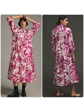 Anthropologie Maeve Bettina Tiered Shirt Dress Garden Party Violet Floral XL